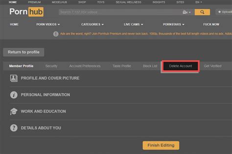 How to delete a porn hub account - Here’s a step-by-step guide on how to do just that. First, log into your Pornhub account. Second, click on the “Settings” tab. Third, scroll down to the “Delete Account” section. Fourth, click on the “Delete Account” button. Fifth, confirm that you want to delete your account by clicking on the “Confirm” button. And that’s it!